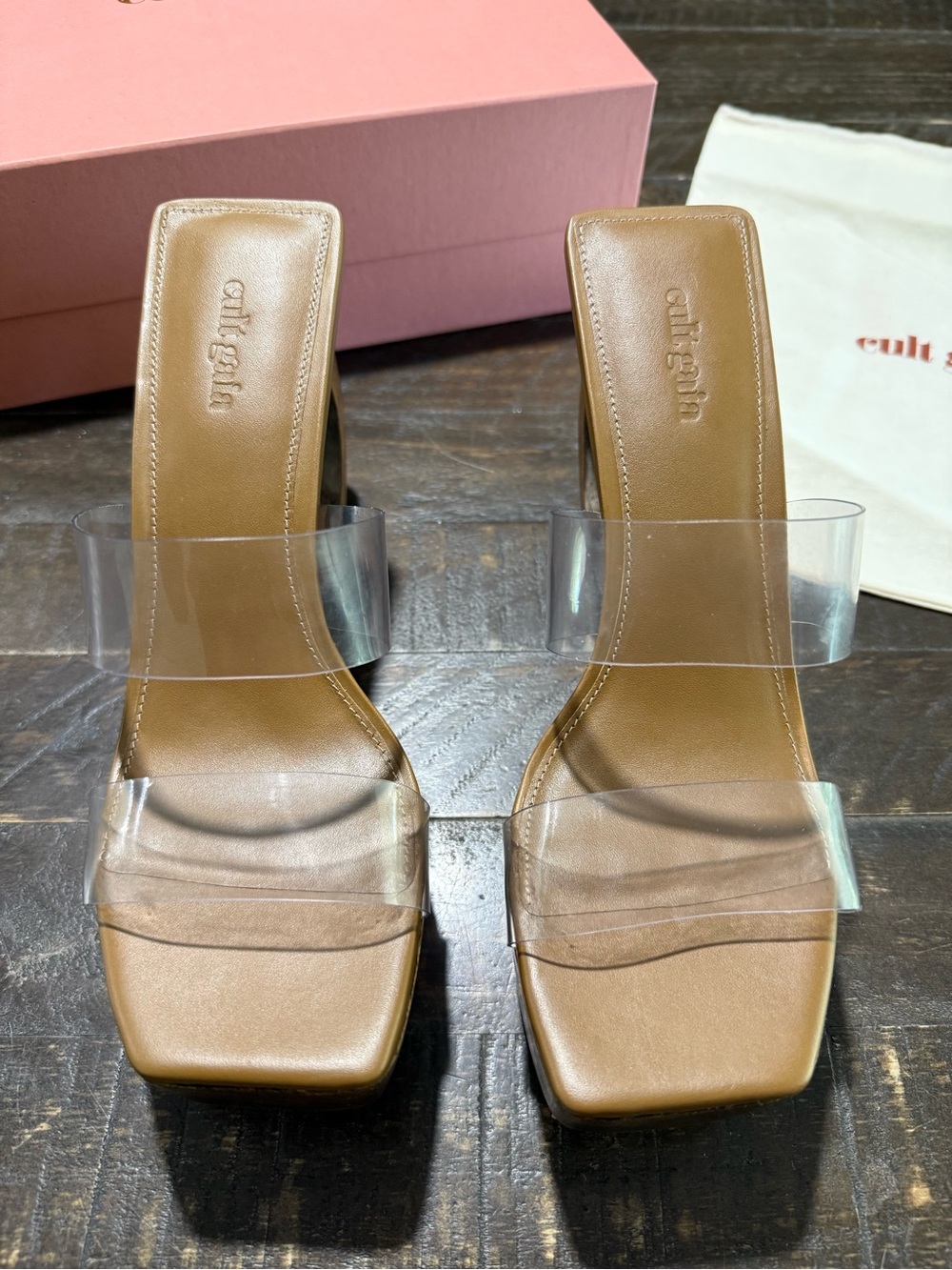NIB Cult Gaia Remi Clear Wood Circle Platform Sandals Sz 38 EU Summer Resort - Picture 8 of 16